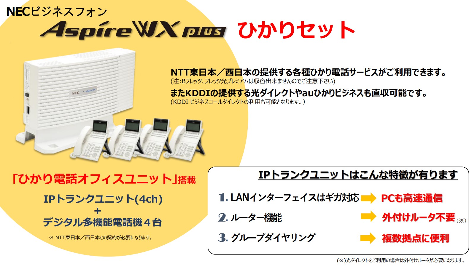 ひかり電話+多機能電話機 4台セット NEC Aspire WX plus「DT500」12ボタン(WH)